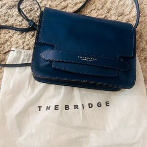 THE BRIDGE LUCREZIA.  Blue Structured Crossbody Shoulder Bag with Flap